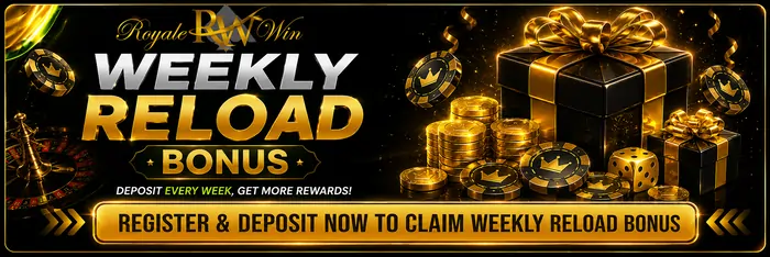 RoyaleWin Weekly Reload Bonus sponsored banner — register and deposit to claim your weekly reload bonus